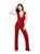 Primavera - 3071 Cap Sleeve Sequined Jumpsuit  in Red