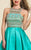 Dave & Johnny - 3075 Beaded Cut-In Halter Cocktail Dress in Blue and Green