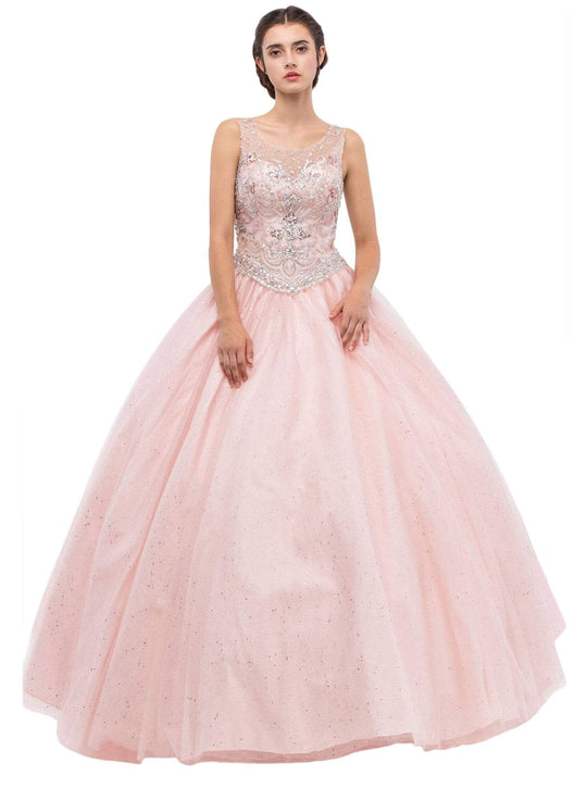 Eureka Fashion - 3077 Sleeveless Beaded Illusion Scoop Ballgown in Pink