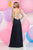 Zoey Grey - Bead Embellished Cap Sleeve V-Neck Dress 30804 in Blue and Neutral