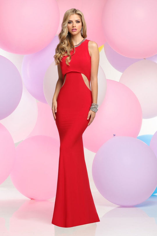 Zoey Grey - Bead Embellished High Neck Jersey Dress 30813 in Red