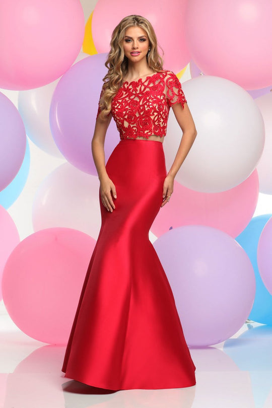 Zoey Grey - Two-Piece Lace Illusion Mermaid Gown 30849 in Red