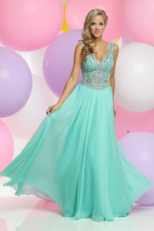 Zoey Grey - Ornate Scalloped V-Neck A-Line Gown 30872 in Green
