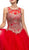 Eureka Fashion - 3088 Applique Jewel Neck Mesh Ballgown in Red and Gold