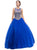 Eureka Fashion - 3088 Applique Jewel Neck Mesh Ballgown in Blue and Gold