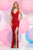 Zoey Grey - Jersey V-Neck Cinched Sheath Gown 30891 in Red