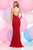 Zoey Grey - Jersey V-Neck Cinched Sheath Gown 30891 in Red