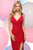 Zoey Grey - Jersey V-Neck Cinched Sheath Gown 30891 in Red