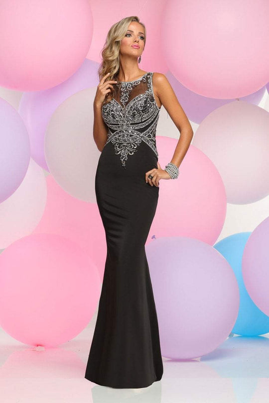 Zoey Grey - Satin High Neck Sheath Dress 30918 in Black