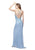 Primavera - 3091 Sequined Sheath Gown with Slit in Blue