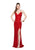 Primavera - 3091 Sequined Sheath Gown with Slit in Red