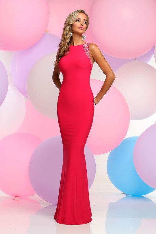 Zoey Grey - Beaded High Neck Jersey Sheath Dress 30936 in Pink