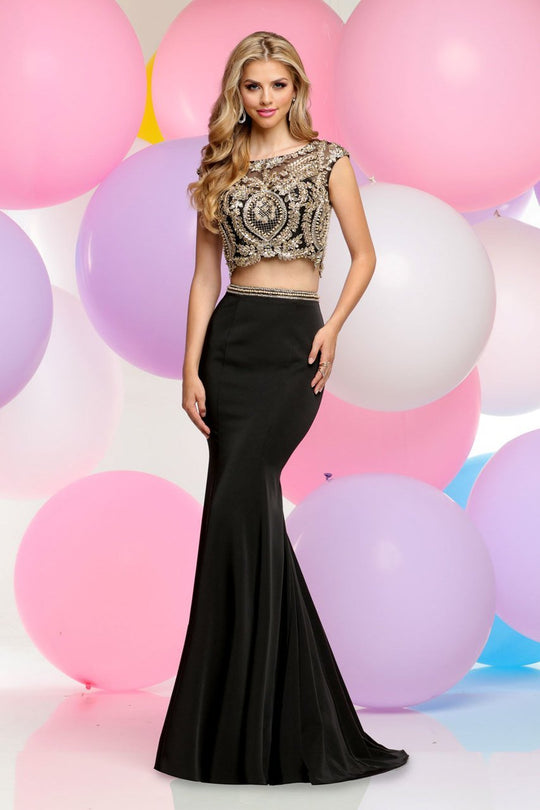 Zoey Grey - Two Piece Bead Embellished Trumpet Dress 30948 in Black and Gold