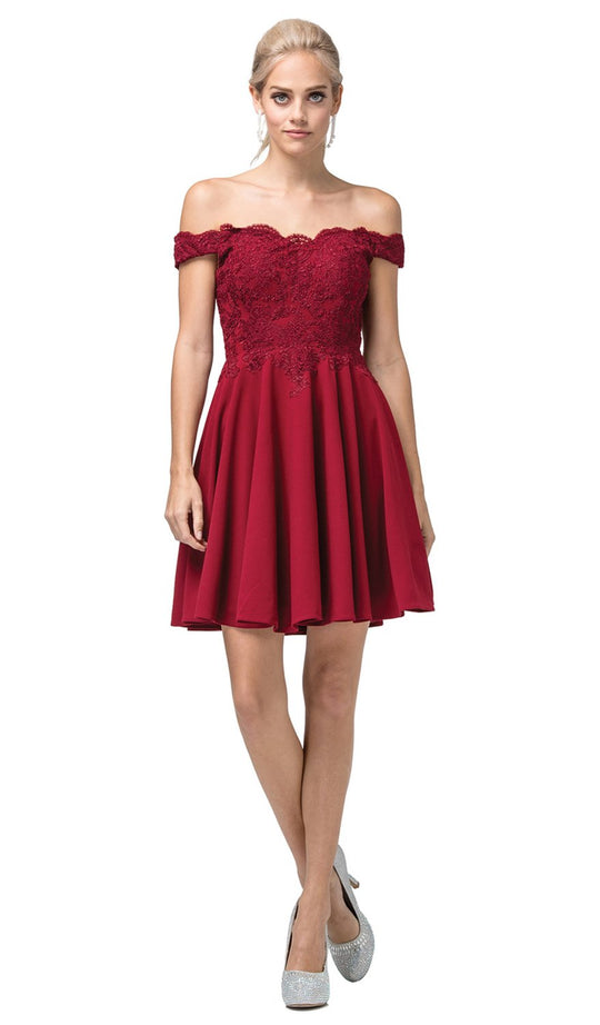 Dancing Queen - 3095 Embroidered Off-Shoulder A-line Dress In Red