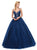Eureka Fashion - 3099 Rhinestone Accented Lace V-neck Ballgown In Blue