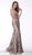 Jovani - 63491 Embroidered Plunging V-neck Trumpet Dress In Neutral