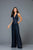 Scala - 48941 Lattice Beaded Plunging Jumpsuit In Blue