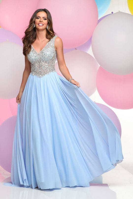 Zoey Grey - Beaded V-Neck A-Line Dress 31025 in Blue