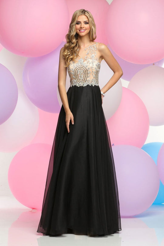 Jeweled Illusion Neck A-Line Dress 31026