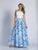Dave & Johnny - 3103 Embellished Two Piece A-line Dress in Blue and Print