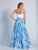 Dave & Johnny - 3103 Embellished Two Piece A-line Dress in Blue and Print