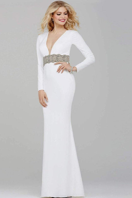 JVN31059 Long Sleeve Crystal Beaded Sheath Gown