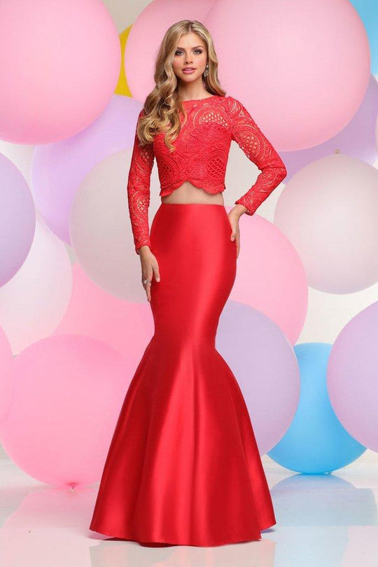 Zoey Grey - 31079 Two-Piece High Neck Long Sleeve Mermaid Gown In Red