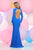 Zoey Grey - 31101 Ruched V-Neck Long Sleeves Dress in Blue