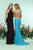 Zoey Grey - 31125 High Halter Bejeweled Striped Back Long Gown In Black and Blue