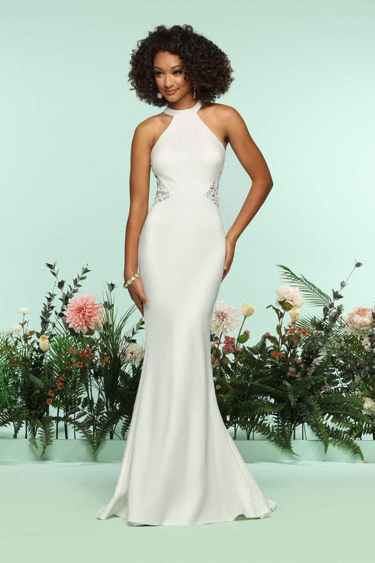 Zoey Grey - 31126 Sleeveless Lace Halter Sheath Dress In White