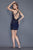 Primavera Couture - 3112 Bedazzled Plunging V-neck Sheath Dress in Blue