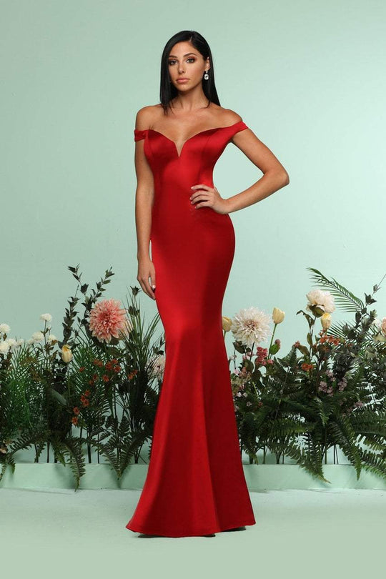 Zoey Grey - 31141 Sweetheart Notched Off Shoulder Satin Mermaid Gown In Red