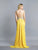 Dave & Johnny - 3114W Applique Halter A-line Dress With Train In Yellow and Silver