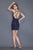 Primavera Couture - 3114 Bedazzled Plunging V-neck Sheath Dress in Blue