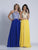 Dave & Johnny - 3114W Keyhole Cutout Halter A-Line Gown in Blue and Yellow