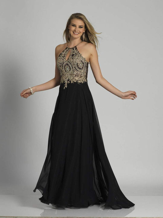 Dave & Johnny - 3115 Lace Festooned Cutout Long Gown in Black
