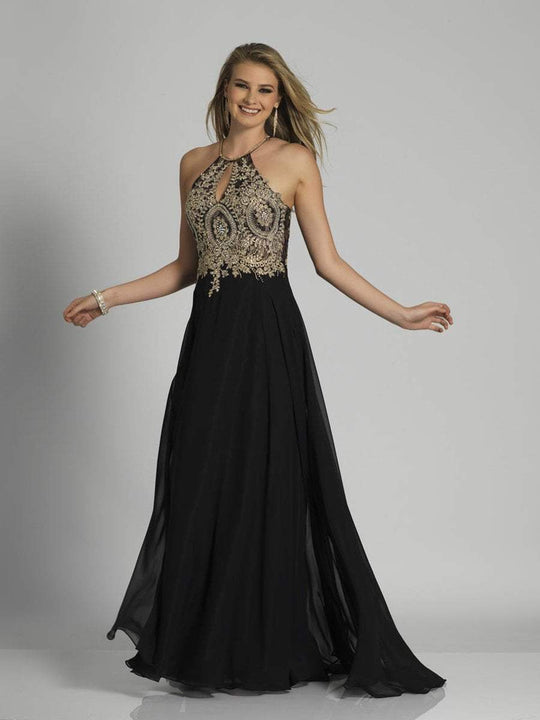Dave & Johnny - 3115W Gilded Halter A-line Dress in Black
