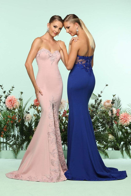 Zoey Grey - 31163 Lace Ornate Strapless Sweetheart Front Slit Gown In Pink and Blue