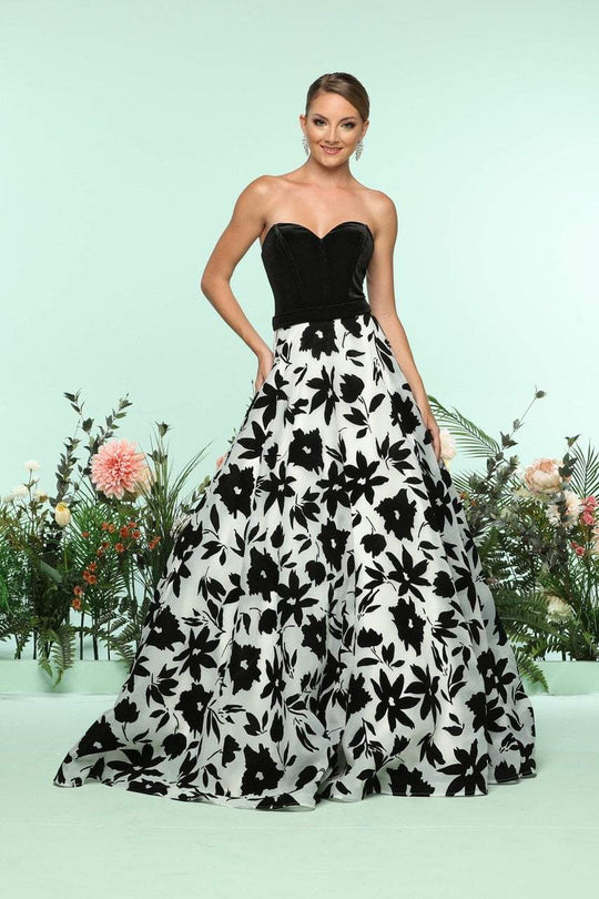 Zoey Grey - 31176 Strapless Sweetheart Floral Print A-line Gown In Black and White