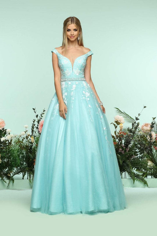 Zoey Grey - 31182 Lace Appliqued Off Shoulder Ballgown In Blue
