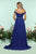 Zoey Grey - 31185 Ruched Plunge Off-Shoulder Dual Slit Gown In Blue
