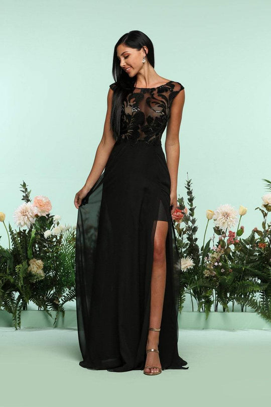 Zoey Grey - 31189 Sequined Illusion Bateau Chiffon Dress In Black and Neutral
