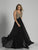 Dave & Johnny - 3118 Gilded Lace Peaked Basque Evening Gown in Black