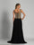 Dave & Johnny - 3118 Gilded Lace Peaked Basque Evening Gown in Black