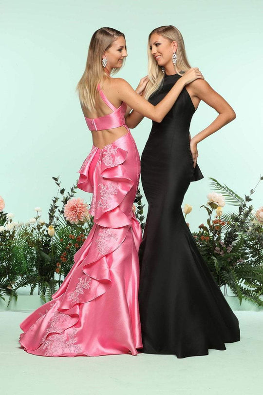 Zoey Grey - 31192 Lace Halter Mikado Ruffled Mermaid Dress In Pink and Black