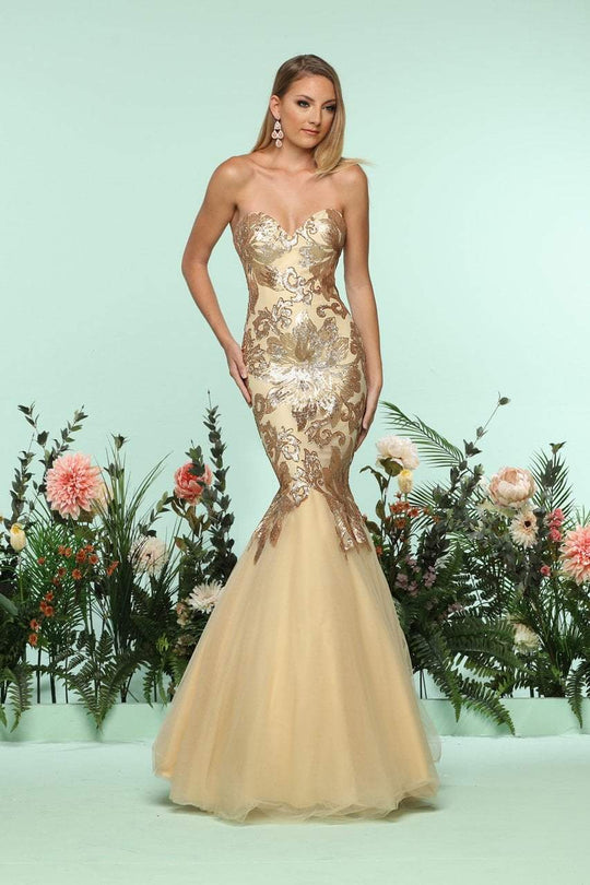 Zoey Grey - 31194 Sequined Sweetheart Tulle Mermaid Dress In Gold