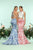 Zoey Grey - 31195 Two Piece Halter Printed Mikado Mermaid Dress In Blue and Red