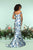 Zoey Grey - 31196 Off-Shoulder Printed Mikado Sheath Dress In White and Blue