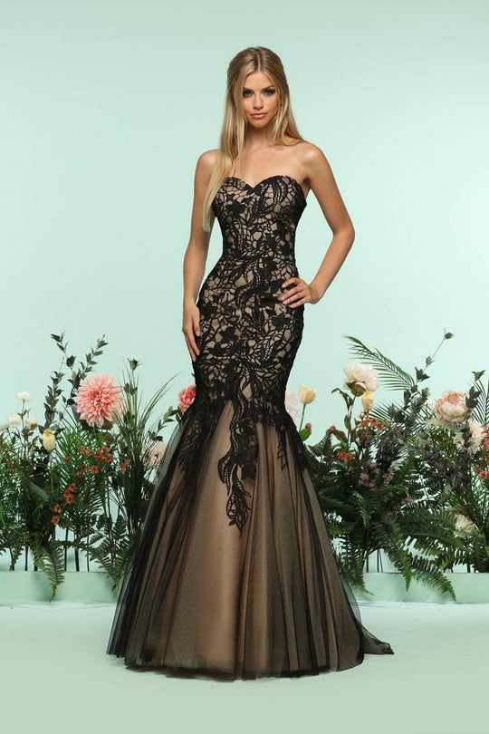 Zoey Grey - 31199 Strapless Lace Sweetheart Tulle Mermaid Dress In Black and Neutral