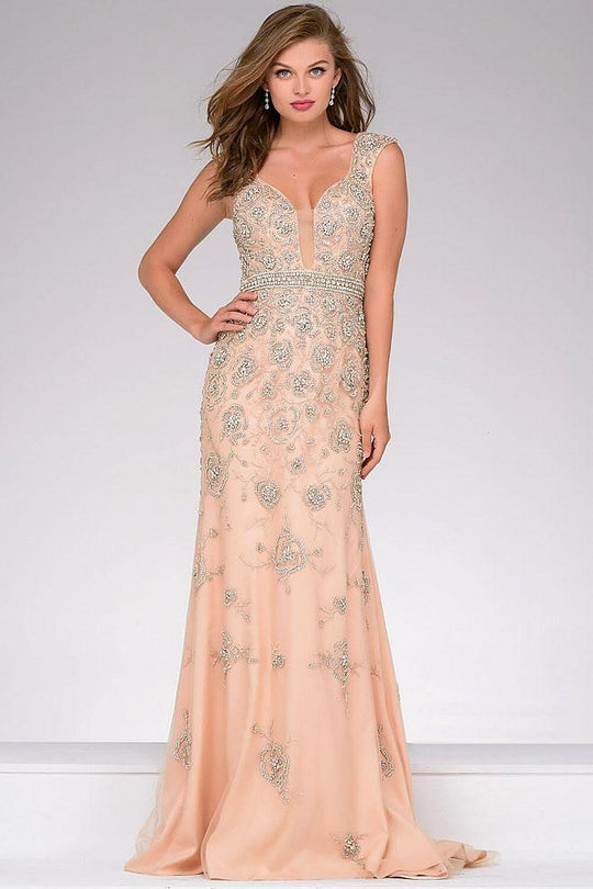 31201 Crystal Embellished V-neck Sheath Dress